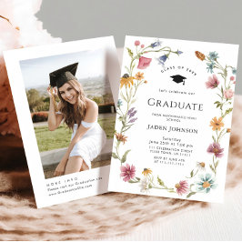Waterverf Meadow Wildflower Boho Graduation Party Kaart