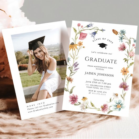 Waterverf Meadow Wildflower Boho Graduation Party Kaart