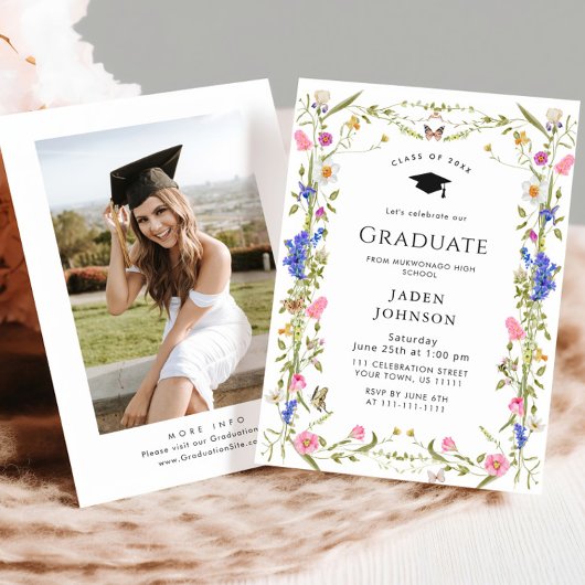 Waterverf Meadow Wildflower Boho Graduation Party Kaart