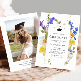 Waterverf Meadow Wildflower Boho Graduation Party Kaart