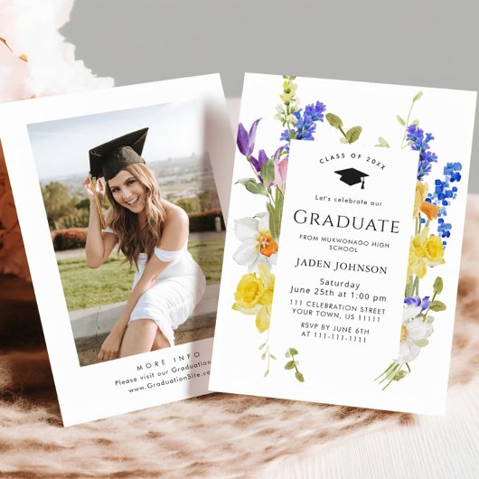 Waterverf Meadow Wildflower Boho Graduation Party Kaart