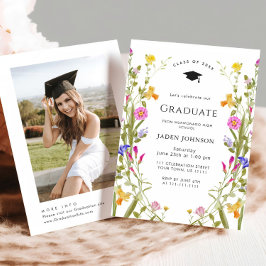 Waterverf Meadow Wildflower Boho Graduation Party Kaart