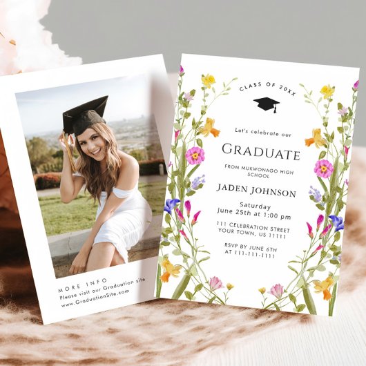 Waterverf Meadow Wildflower Boho Graduation Party Kaart