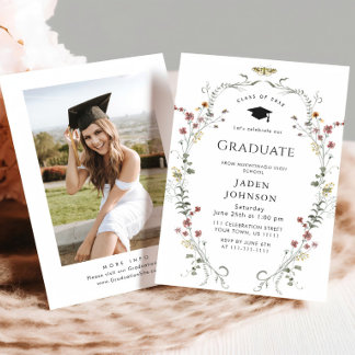 Waterverf Meadow Wildflower Boho Graduation Party Kaart