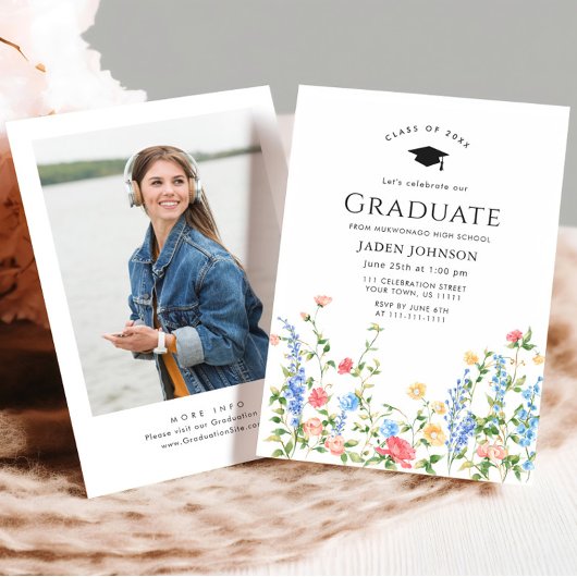 Waterverf Meadow Wildflower Boho Graduation Party Kaart