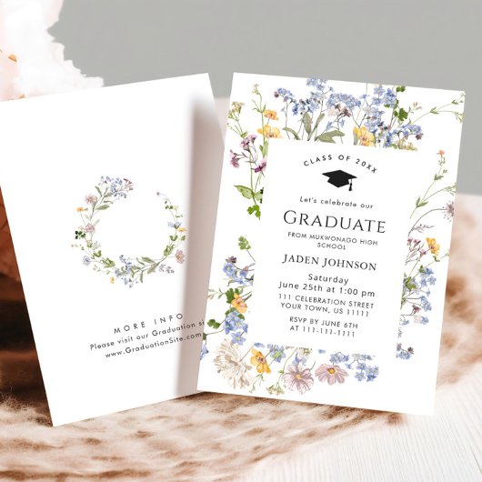 Waterverf Meadow Wildflower Boho Graduation Party Kaart