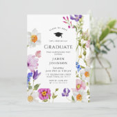 Waterverf Meadow Wildflower Boho Graduation Party Kaart (Staand voorkant)