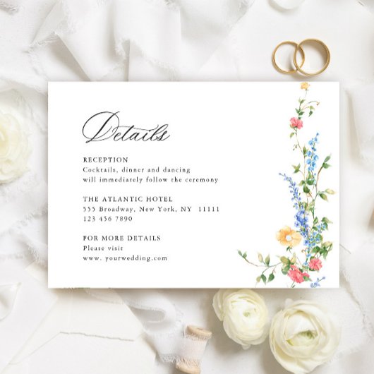 Waterverf Meadow Wildflower Boho trouwgegevens Informatiekaartje