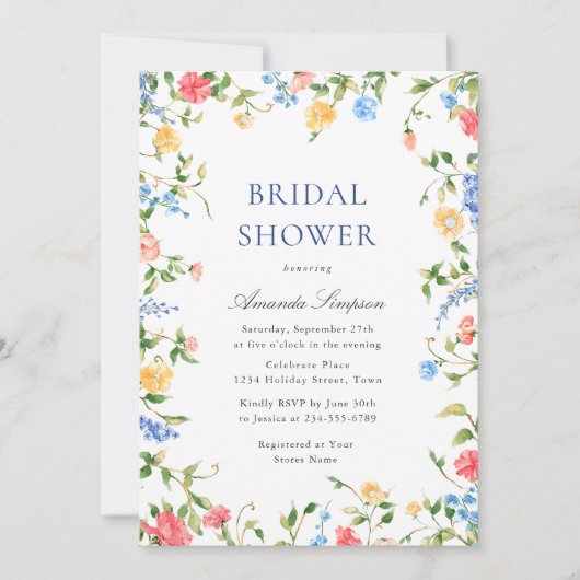 Waterverf Meadow Wildflower Boho Vrijgezellenfeest Kaart (Voorkant)