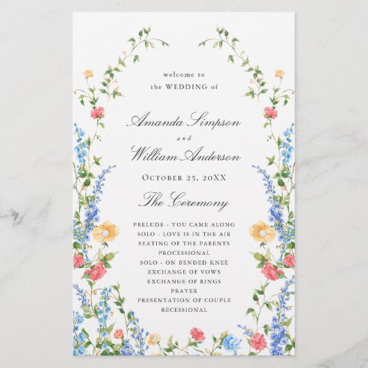 Waterverf Meadow Wildflower Boho Wedding Program (Voorkant)