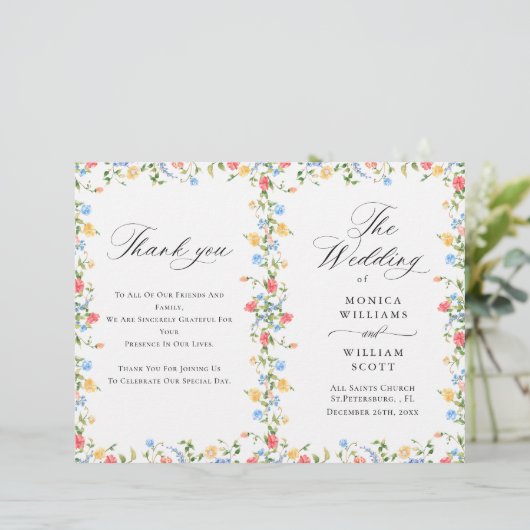 Waterverf Meadow Wildflower Boho Wedding Program (Staand voorkant)