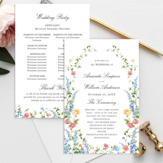 Waterverf Meadow Wildflower Boho Wedding Program