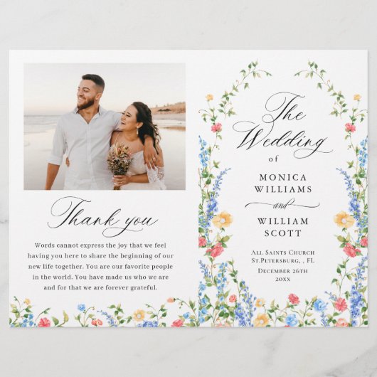 Waterverf Meadow Wildflower Boho Wedding Program (Voorkant)