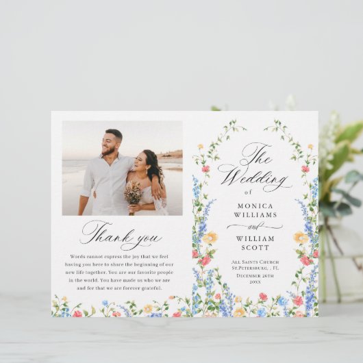 Waterverf Meadow Wildflower Boho Wedding Program (Staand voorkant)