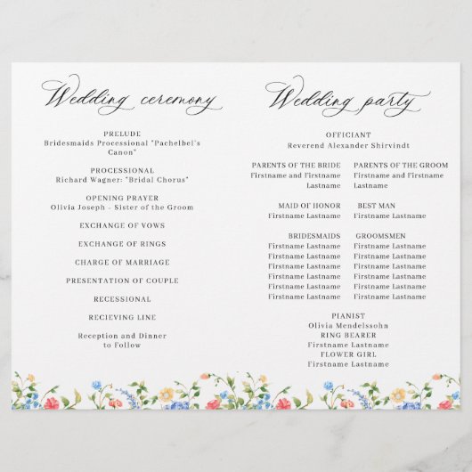 Waterverf Meadow Wildflower Boho Wedding Program (Achterkant)