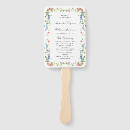 Waterverf Meadow Wildflower Boho Wedding Program Handwaaier (Voorkant)