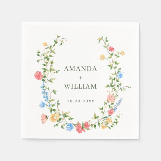 Waterverf Meadow Wildflower Boho Wedding Servet (Voorkant)