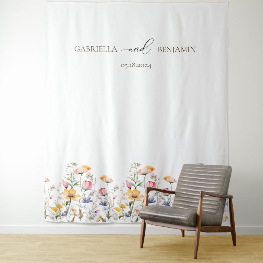 Waterverf Meadow Wildflower bruiloft achtergrond Wandkleed (In situ)
