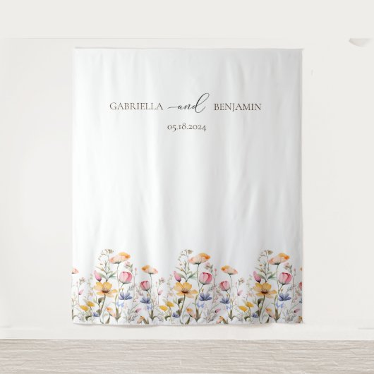 Waterverf Meadow Wildflower bruiloft achtergrond Wandkleed (Voorkant)