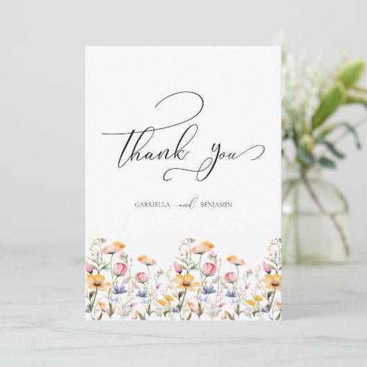 Waterverf Meadow Wildflower bruiloft dank u auto Bedankkaart (Staand voorkant)