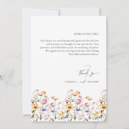 Waterverf Meadow Wildflower bruiloft dank u auto Bedankkaart (Achterkant)