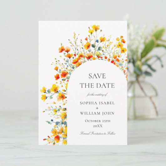 Waterverf Meadow Wildflower Bruiloft QR-code Save The Date (Staand voorkant)