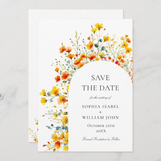 Waterverf Meadow Wildflower Bruiloft QR-code Save The Date (Voorkant / Achterkant)