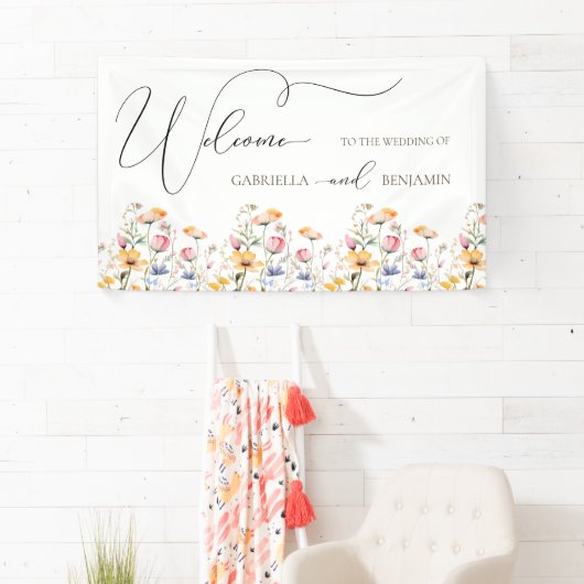 Waterverf Meadow Wildflower Bruiloft Welkom Spandoek (Insitu)