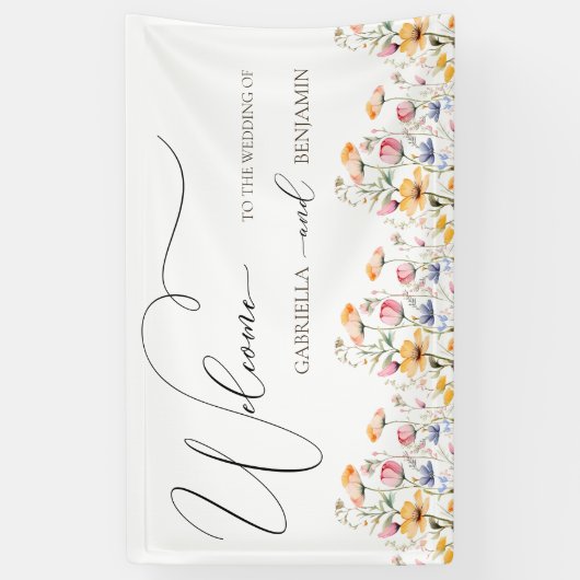 Waterverf Meadow Wildflower Bruiloft Welkom Spandoek (Verticaal)