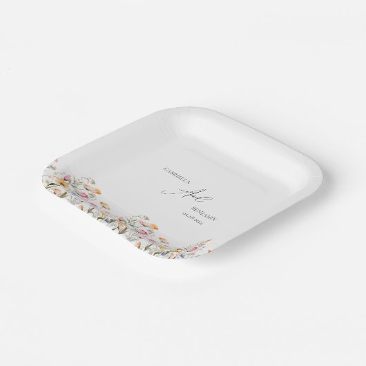 Waterverf Meadow Wildflower Classic Bruiloft Papieren Bordje (Gebogen)