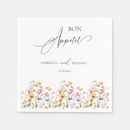 Waterverf Meadow Wildflower Classic Bruiloft Servet (Voorkant)