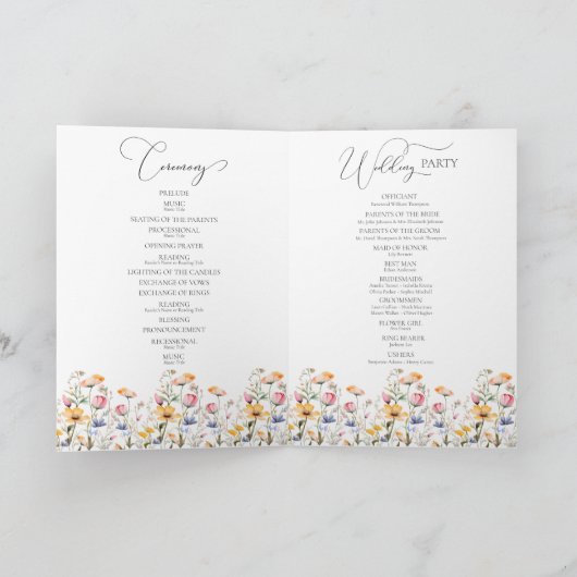 Waterverf Meadow Wildflower Dank u bruiloft Programma (Binnen)