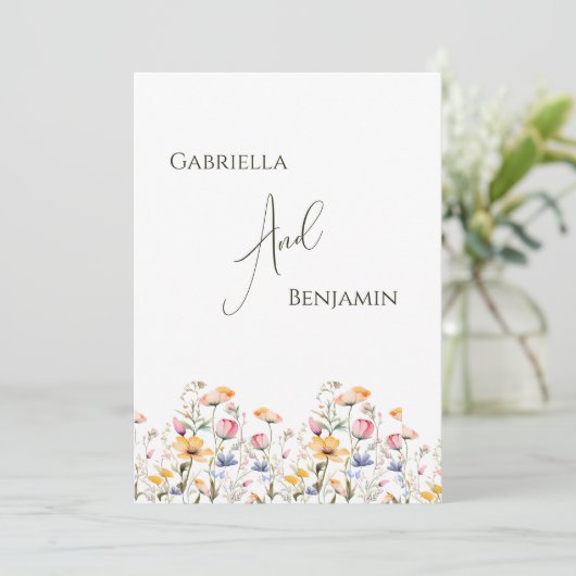 Waterverf Meadow Wildflower Formele bruiloft Kaart (Staand voorkant)