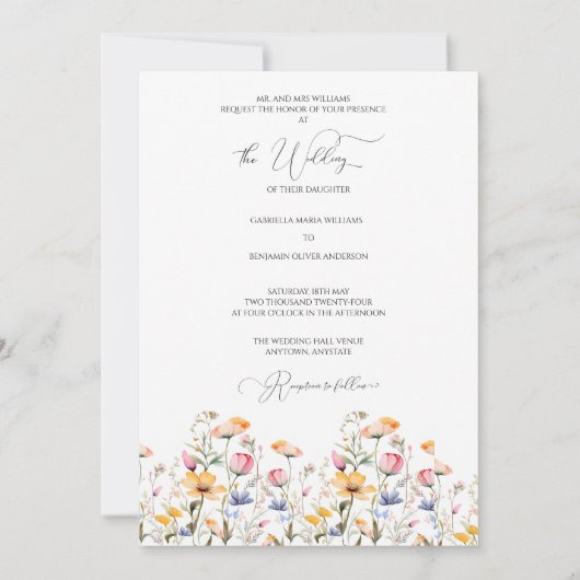 Waterverf Meadow Wildflower Formele bruiloft Kaart (Achterkant)