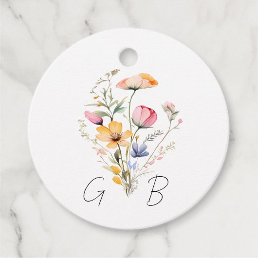 Waterverf Meadow Wildflower Monogram Bruiloft Bedankjes Labels (Voorkant)