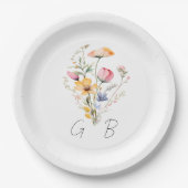 Waterverf Meadow Wildflower Monogram Bruiloft Papieren Bordje (Voorkant)