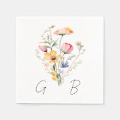 Waterverf Meadow Wildflower Monogram Bruiloft Servet (Voorkant)