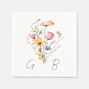 Waterverf Meadow Wildflower Monogram Bruiloft Servet
