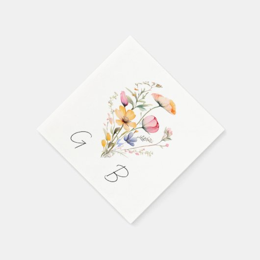 Waterverf Meadow Wildflower Monogram Bruiloft Servet (Hoek)