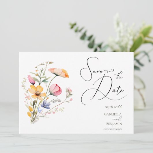Waterverf Meadow Wildflower Save the Date Wedding (Staand voorkant)