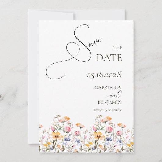 Waterverf Meadow Wildflower Save the Date Wedding Kaart (Voorkant)