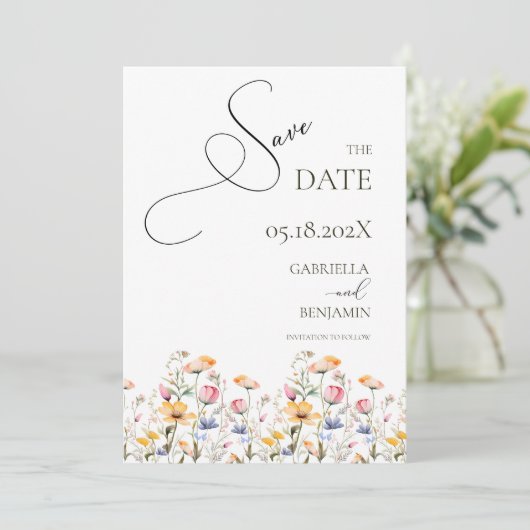 Waterverf Meadow Wildflower Save the Date Wedding Kaart (Staand voorkant)
