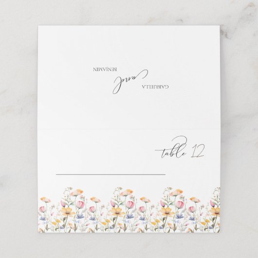 Waterverf Meadow Wildflower Trouwtafel Plaatskaartje (Buitenkant ongevouwen)
