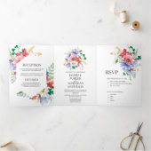 Waterverf Meadow Wildflower Wedding | Drieluik Uitnodiging (Binnen)