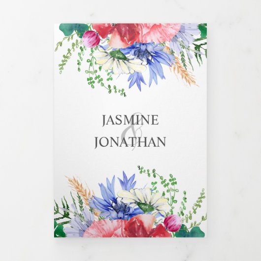 Waterverf Meadow Wildflower Wedding | Drieluik Uitnodiging (Cover)