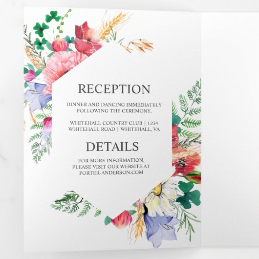 Waterverf Meadow Wildflower Wedding | Drieluik Uitnodiging (Binnenzijde eerst)