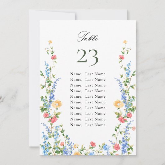 Waterverf Meadow Wildflower Zitplaatskaart Kaart (Voorkant)