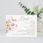 Waterverf Meadow Wildflowers Bruiloft Details Informatiekaartje (Staand voorkant)