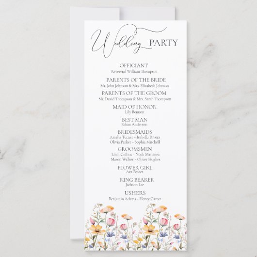 Waterverf Meadow Wildflowers Huwelijksprogramma (Achterkant)