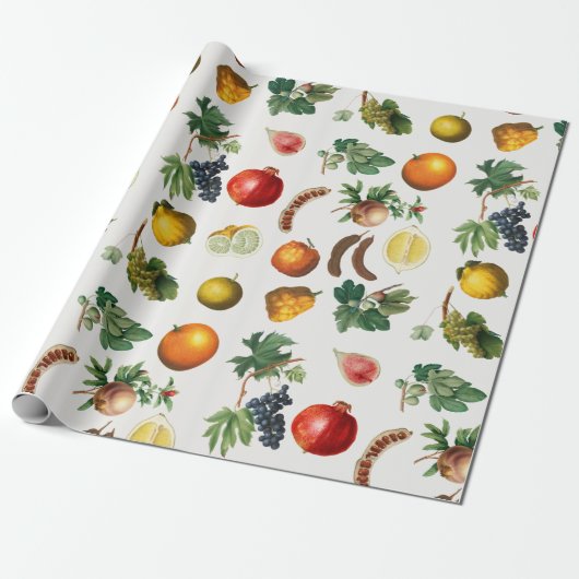 Waterverf mediterraan fruitpatroon cadeaupapier (Uitgerold)